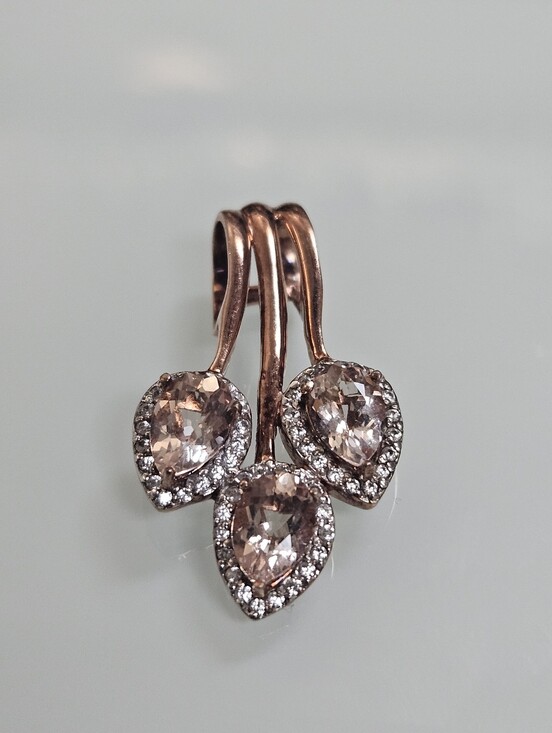 Jewelry - 925 Morganite Rose Gold Plated Halo Tear Drop Pendant